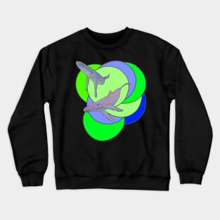 Whale Duo swimming in Colorful Circles Crewneck Sweatshirt